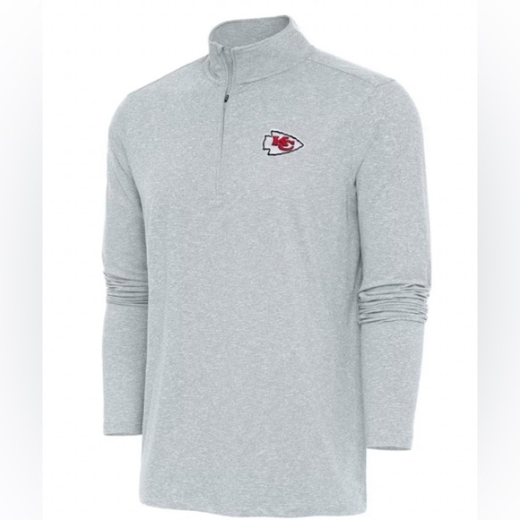 NEW -Men's Kansas City Chiefs Antigua Heather Gray Hunk Quarter-Zip Pullover Top